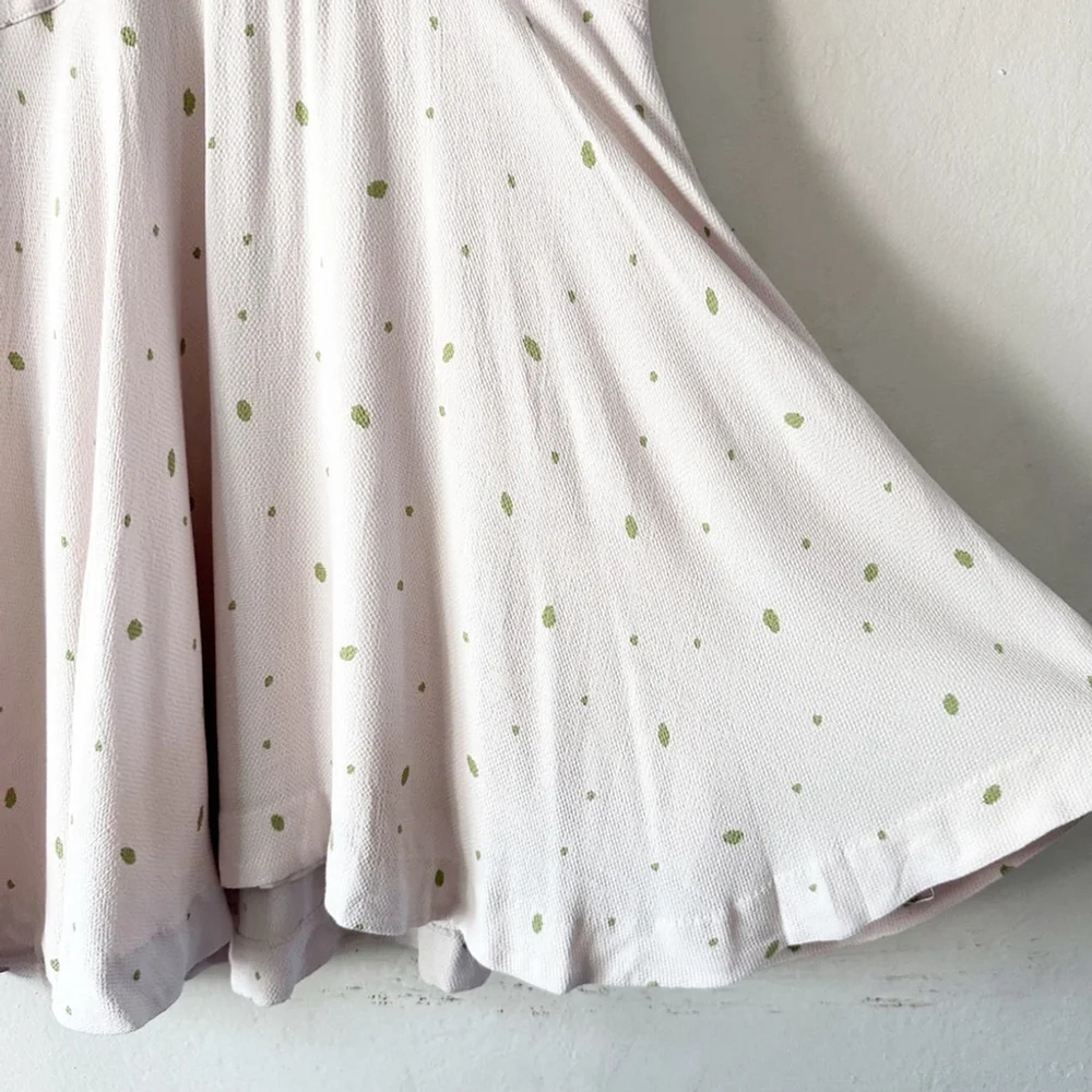 Free People x Revolve Abbie Mini Dress Cream Green Dot Bow Tie Puff Sleeve Size - Picture 6 of 12